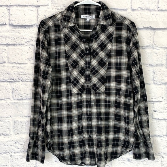 Elizabeth and James black plaid long sleeve button down small - Picture 1 of 5